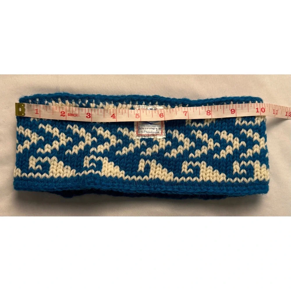 US Sherpa International Wool Fleece Lined Headband Blue Knit Nepal Ear Warmer